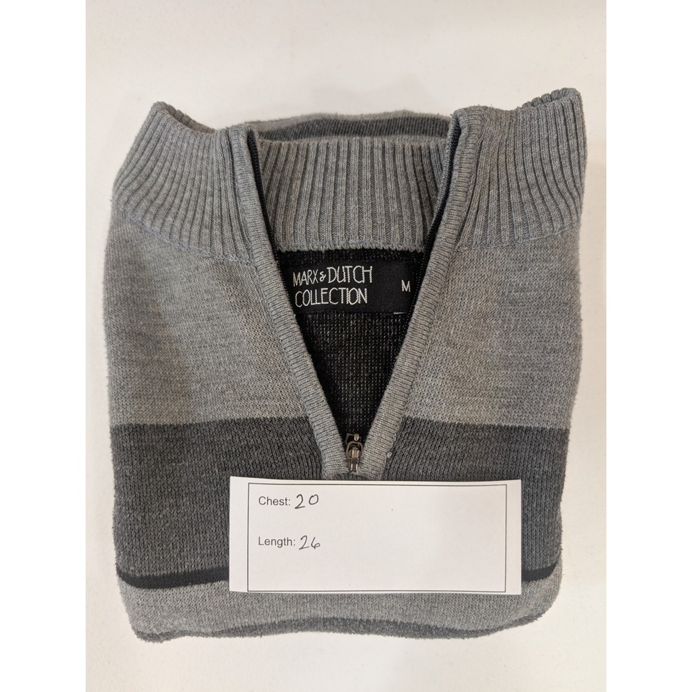 Men's Marx & Dutch Collection Striped 1/4‎ Zip Pullover Sweater Gray Medium - Picture 6 of 6